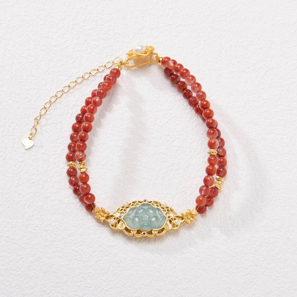 New Chinese Style Natural Sichuan Material 4MM Liangshan South Red Agate Bracelet for Women with Small Beads Cherry Persimmon Red South Red Agate Collection