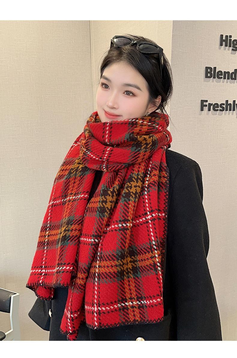Autumn Winter Warm Scarf for Women British Christmas Plaid Red Scarf Retro Versatile Couple Shawl Neck Warmer