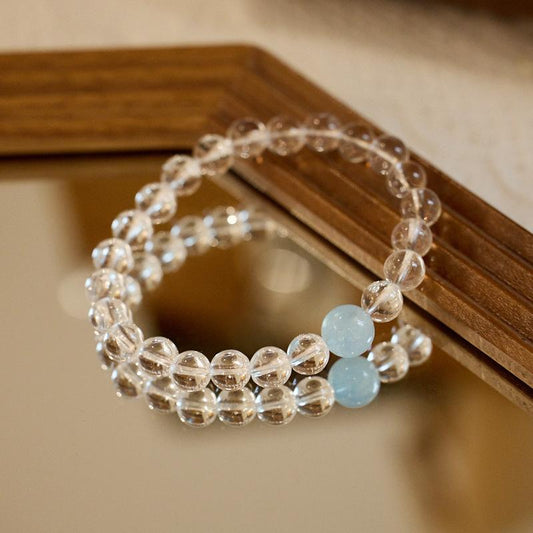 8MM White Crystal Bracelet Female Aquamarine Hand String High Sense Transparent Crystal Bracelet