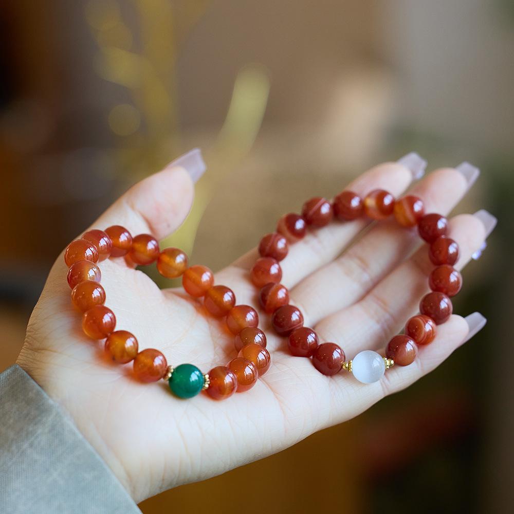 Natural Red Agate Bracelet for Women Cat's Eye Stone Beaded Bracelet Red Striped Agate Bracelet Best Friend Gift