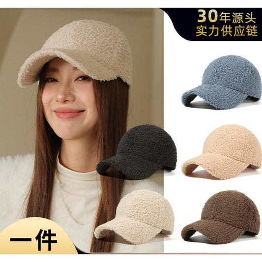 Lightweight Lamb Wool Hat for Men and Women, Autumn and Winter Korean Style Trendy Versatile Baseball Cap, Outdoor Windproof Warm Solid Color Hat
