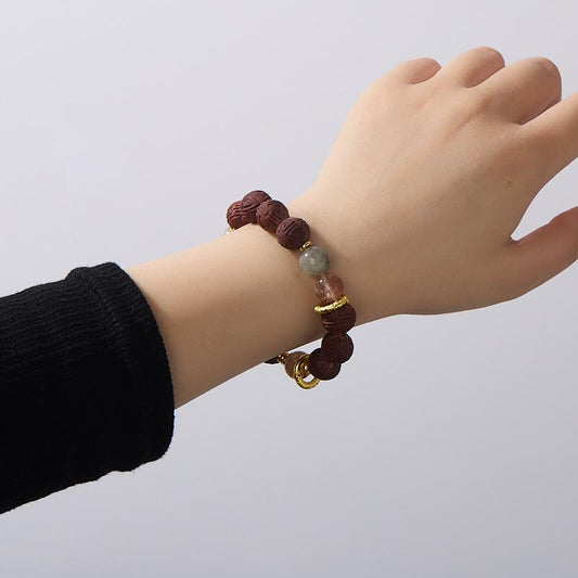 Handmade DIY Ancient Method Incense Bead Bracelet Golden Rutilated Quartz Red Agate Crystal Bracelet Medicinal Incense Bead Handcraft
