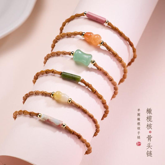 Temple Style Natural Olive Stone Bracelet New Chinese Style Bamboo Knot Bracelet Taoist Temple Souvenir Wholesale