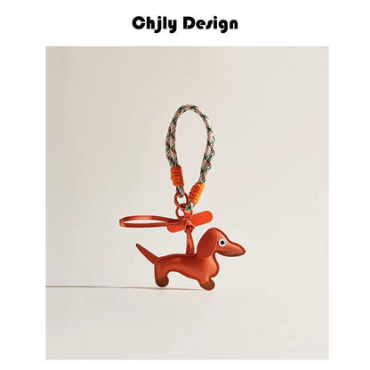 Woven Anti-Lost Short Rope Dachshund Dog Bag Pendant Phone Lanyard Car Keychain Little Pegasus Pendant