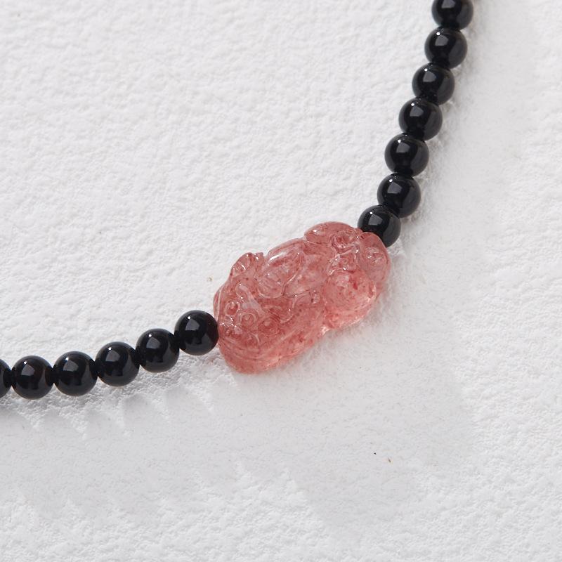 Natural Black Agate Double Circle Bracelet Strawberry Quartz Peach Blossom Girlfriends Beaded Small New Chinese Bracelet