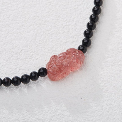 Natural Black Agate Double Circle Bracelet Strawberry Quartz Peach Blossom Girlfriends Beaded Small New Chinese Bracelet