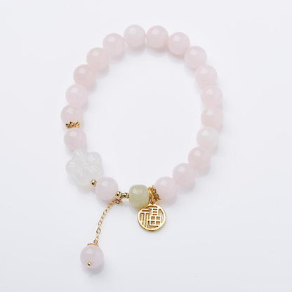 Original Rose Quartz Bracelet for Women Peach Blossom Pink Crystal Bracelet New Chinese Style Ancient Feng Fu Pendant Jewelry