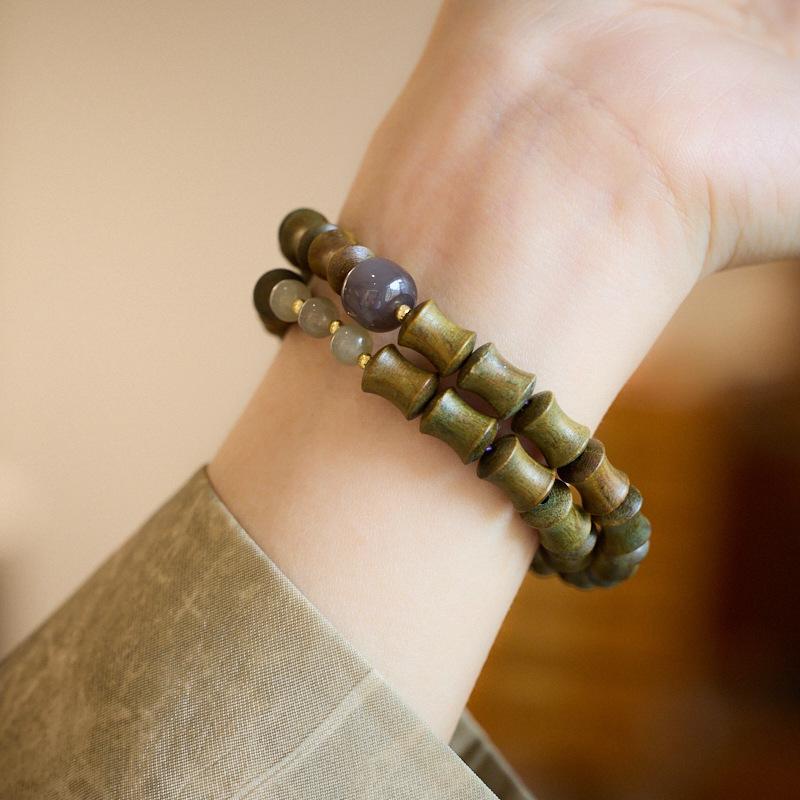 Natural Green Sandalwood Bamboo Knot Bracelet, Smoky Purple Hetian Jade Nine Purple Fire Luck Bracelet, High-end Jade Bracelet