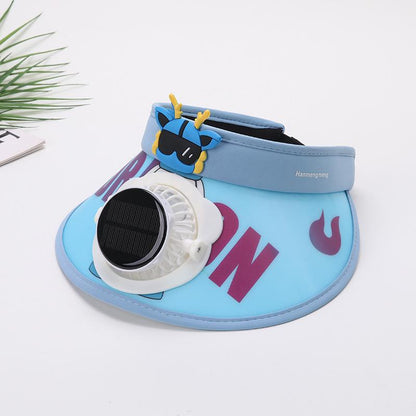 Children's Solar Charging Fan Hat Cartoon Boys and Girls Big Kids Outdoor Summer Sunshade Sun Protection Visor Hat