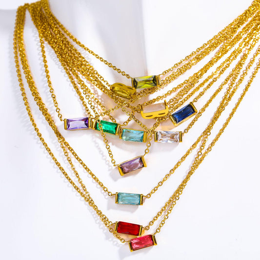 Titanium Steel Birthstone 12 Birthstone Zircon Necklace Monthly Stone Women High Color Retention Ins Necklace