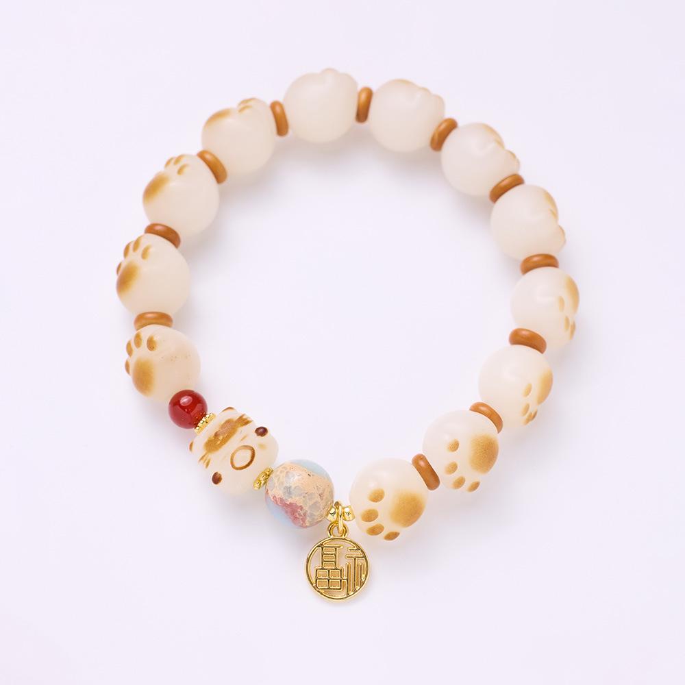 Natural Charcoal Burnt Cat Paw Bodhi Root Bracelet for Women Cat Milk Bean Pendant Bodhi Root Small Cat Buddha Bead Bracelet
