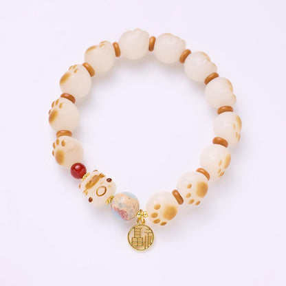 Natural Charcoal Burnt Cat Paw Bodhi Root Bracelet for Women Cat Milk Bean Pendant Bodhi Root Small Cat Buddha Bead Bracelet
