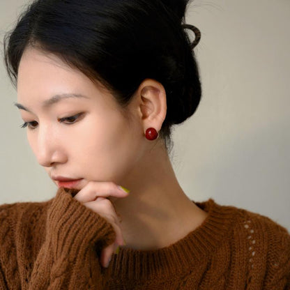 New Red Small Ball Earrings Wrapped Ear Lobe Ear Clips Non-Pierced Female Mosquito Coil Plate Elegant High-End Simple