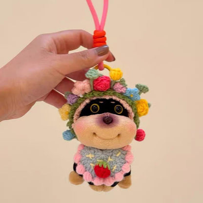 Bee Puppy Backpack with Hat Plush Doll Pendant Bag Pendant Bag Decoration Couple Funny Keychain Doll