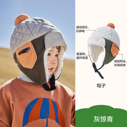 Fluffy Ear Protection Hat Children's Hat Autumn Winter Style Baby Lei Feng Hat Warm Anti-Static Boys Girls Class A