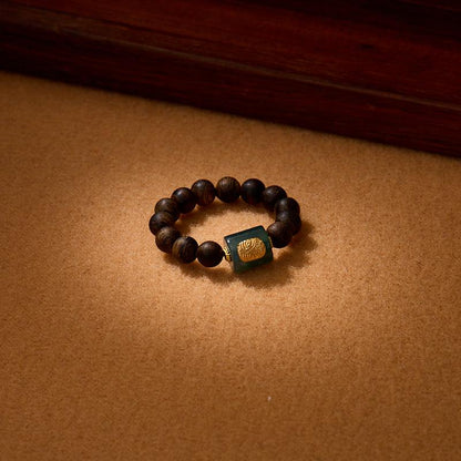 Natural 4MM Hainan Submerged Wild Agarwood Ring Blue Water Jade Zakiram Ring Best Friend Gift