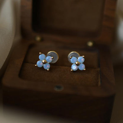Non-Pierced Clip-On Earrings Blue Moonstone Flower Small Stud Earrings Silicone Earrings for Women New High-End Summer
