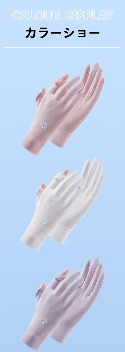 Sun Protection Gloves for Women, Summer Outdoor UV Protection, Anti-Slip Ice Silk, Thin Style for Driving and Cycling