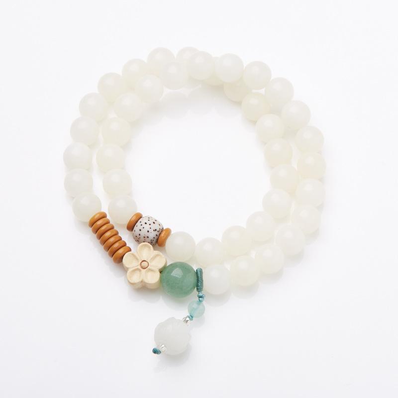 Natural White Jade Bodhi Bracelet Wealth Flower Green Dongling Bodhi Double Circle Cultural Play Bracelet Buddhist Beads Prayer Beads Bracelet