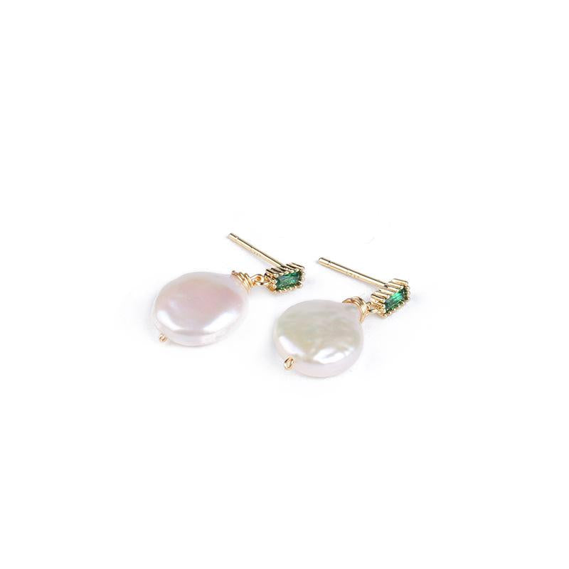 Natural Freshwater Baroque Pearl Earrings Emerald Pearl Earrings 14K Gold-Plated Vintage Stud Earrings for Women Summer Simple