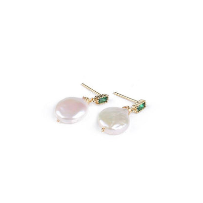 Natural Freshwater Baroque Pearl Earrings Emerald Pearl Earrings 14K Gold-Plated Vintage Stud Earrings for Women Summer Simple