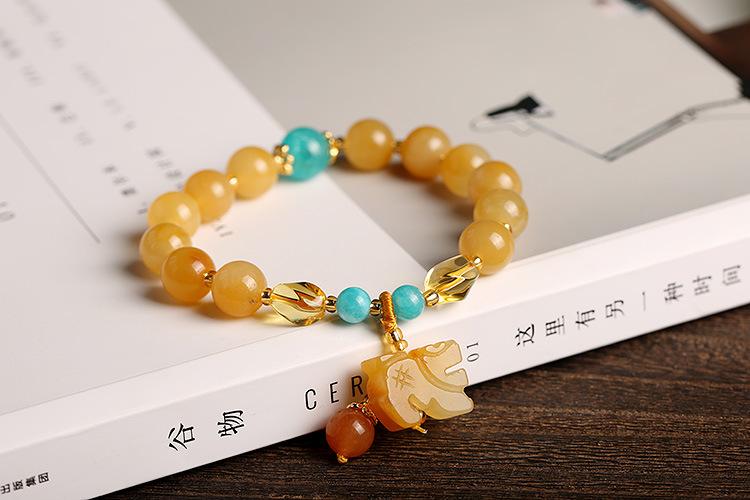 Gold Silk Jade Bracelet Wholesale Drum Beads Pumpkin Beads Gourd Ethnic Style Bracelet Yellow Jade Pixiu Bracelet for Women