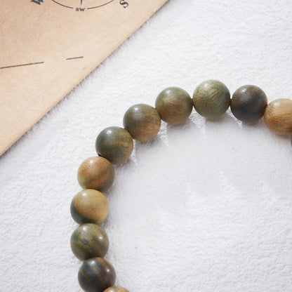 Natural 8MM Green Sandalwood Bracelet Bodhi Root Lotus Beads Passion Seed Design Style Handicraft Bracelet for Men and Women