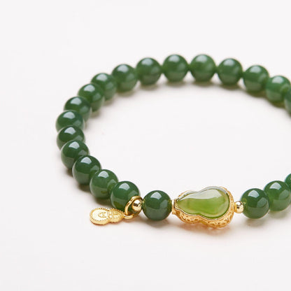 Natural Hetian Jade Jadeite Bracelet for Women S925 Silver Jadeite Gourd Fortune Bracelet