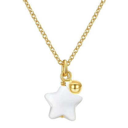 Polaris S925 Silver Plated 18K Gold Iridescent White Mother-of-Pearl Simple Aesthetic Style Ins Internet Celebrity Collarbone Pure Silver Necklace