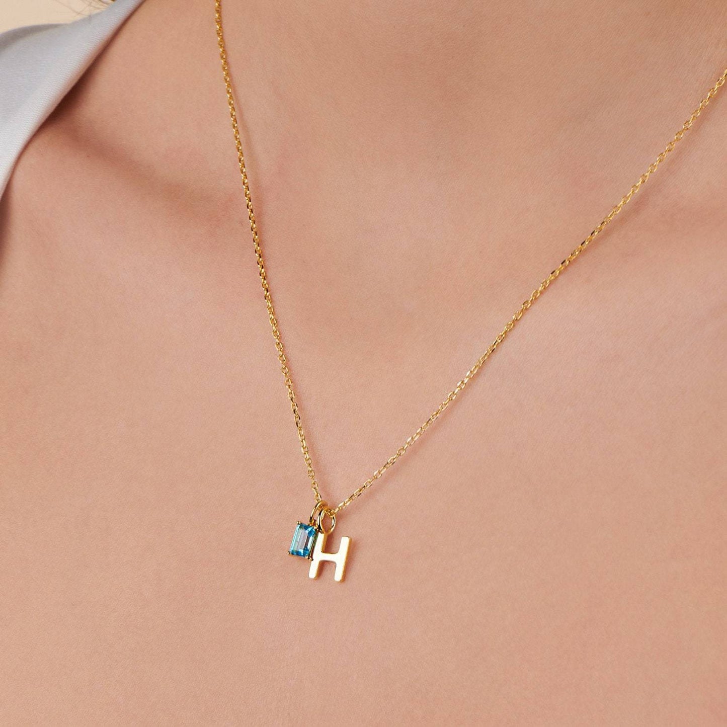 Titanium Steel Necklace Rectangular December Birthstone Pendant Colorful Zircon Clavicle Chain for Women Titanium Steel Plated with 18K Gold Color Retention