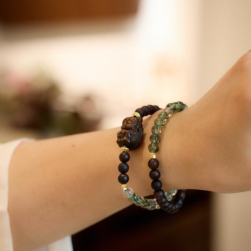 Agarwood Bracelet Nine-Tailed Fox Phoenix Nine Fox White Crystal Double Circle Bracelet High-End Buddhist Bead Bracelet