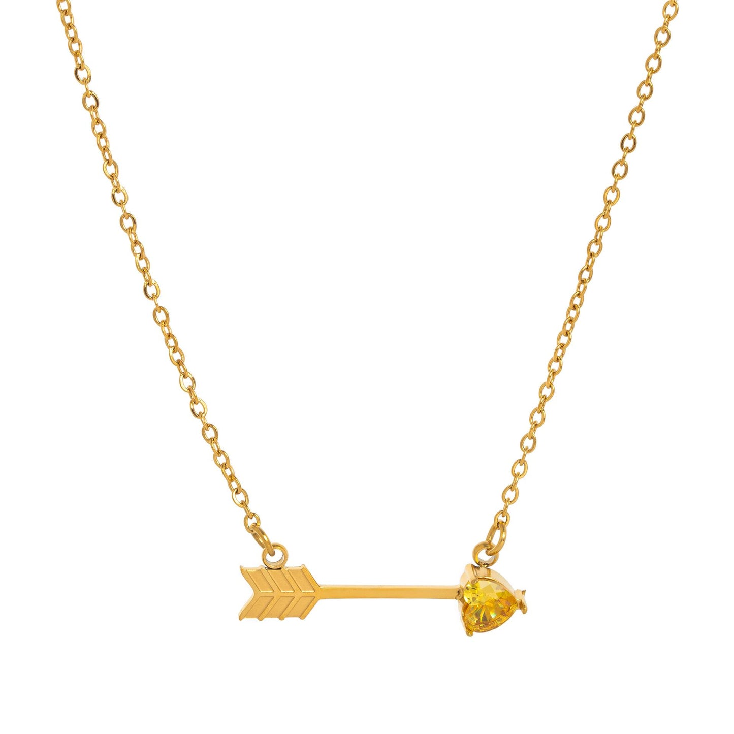 Titanium Steel High Color Retention Twelve Birthstone Necklace Ins12 Birthstone One Arrow Through Heart Pendant Necklace 18K Gold