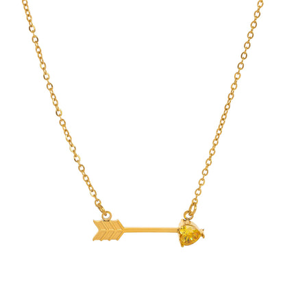 Titanium Steel High Color Retention Twelve Birthstone Necklace Ins12 Birthstone One Arrow Through Heart Pendant Necklace 18K Gold