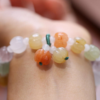 Natural Golden Silk Jade Pumpkin Bead Bracelet for Women, Small Gift for Best Friends, Colorful Multi-Treasure Small Pumpkin Pendant Jade Jewelry