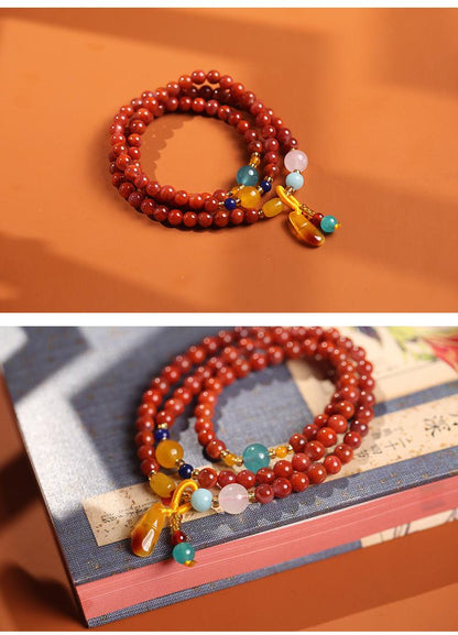 Natural Three-Circle Southern Red Agate Bracelet Amber Pendant Ethnic Style Multi-Circle Southern Red Agate Bracelet Unisex