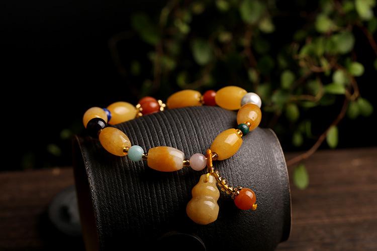 Gold Silk Jade Bracelet Wholesale Drum Beads Pumpkin Beads Gourd Ethnic Style Bracelet Yellow Jade Pixiu Bracelet for Women