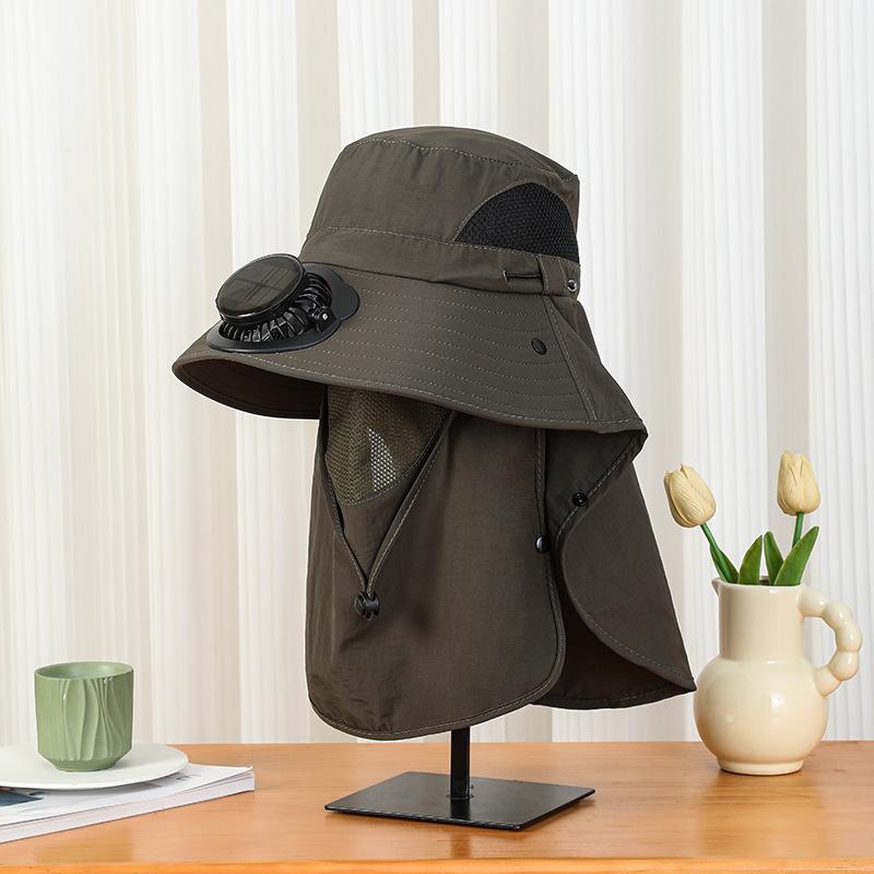 Summer Wide Brim Solar Rechargeable Fan Hat for Adults Outdoor Men and Women Garden Fishing Sunshade Face Protection