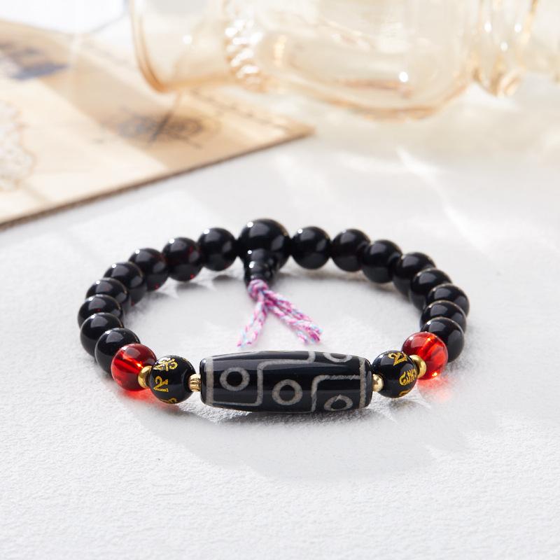 Natural Tibetan Nine-Eyed Dzi Bead Agate Bracelet Nine Purple Fire Good Luck Bracelet Vintage Dzi Bead Buddhist Bead Bracelet