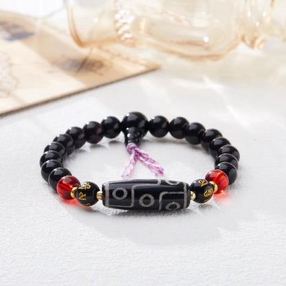 Natural Tibetan Nine-Eyed Dzi Bead Agate Bracelet Nine Purple Fire Good Luck Bracelet Vintage Dzi Bead Buddhist Bead Bracelet