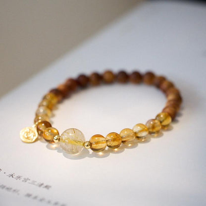 Natural 6MM Yellow Crystal Bracelet for Women Aged Cliff Cypress Money Abundance High-end Crystal Bracelet Best Friend Gift
