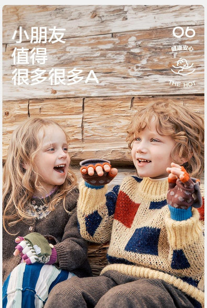 Children's Gloves Winter Boys Girls Half Finger Five Finger Flip Cover Warm Primary School Students Writing Special Class A Autumn