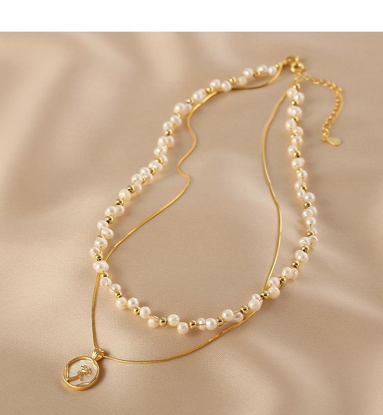 Pearl Layered Chain Double Weave Necklace Niche High-end Sense Women's Romantic Rose Flower Gift Temperament