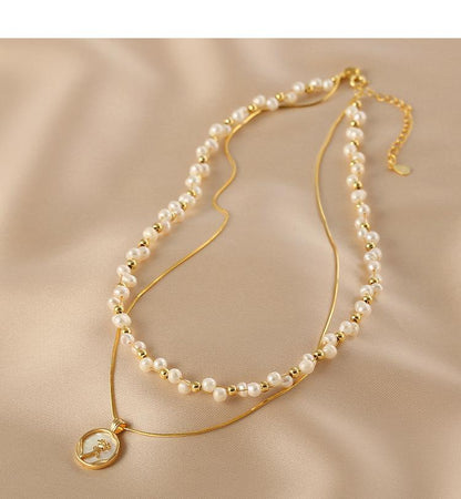 Pearl Layered Chain Double Weave Necklace Niche High-end Sense Women's Romantic Rose Flower Gift Temperament