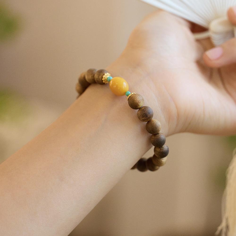 Hainan Natural Qinan Agarwood Bracelet Southern Red Pixiu Bodhisattva Chess Agarwood Beaded Bracelet Buddhist Prayer Beads