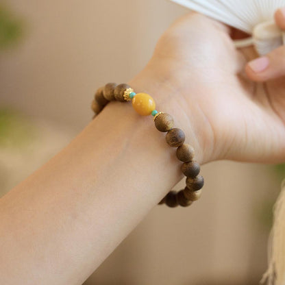 Hainan Natural Qinan Agarwood Bracelet Southern Red Pixiu Bodhisattva Chess Agarwood Beaded Bracelet Buddhist Prayer Beads