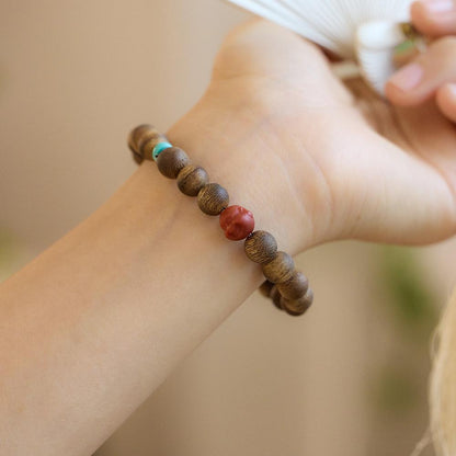 Hainan Natural Qinan Agarwood Bracelet Southern Red Pixiu Bodhisattva Chess Agarwood Beaded Bracelet Buddhist Prayer Beads