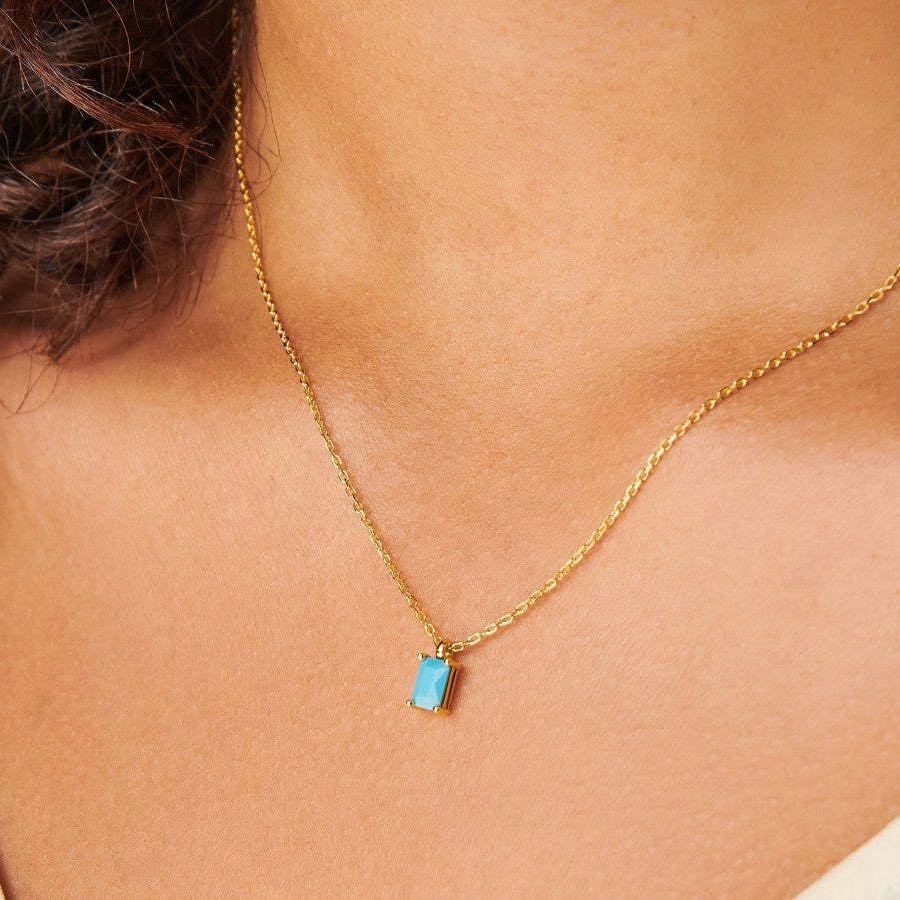 Titanium Steel Necklace Rectangular December Birthstone Pendant Colorful Zircon Clavicle Chain for Women Titanium Steel Plated with 18K Gold Color Retention