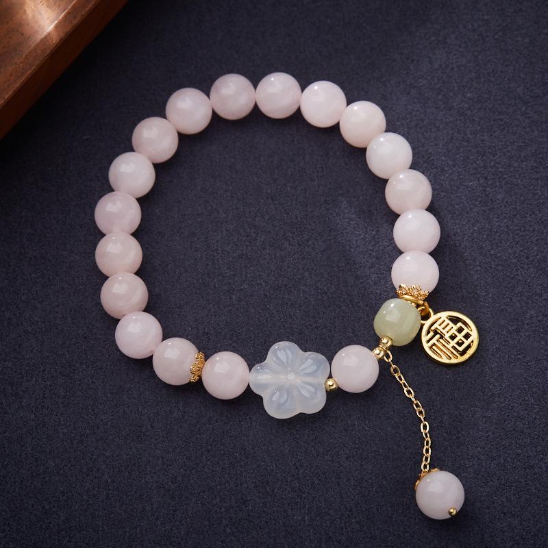 Original Rose Quartz Bracelet for Women Peach Blossom Pink Crystal Bracelet New Chinese Style Ancient Feng Fu Pendant Jewelry