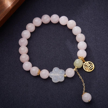 Original Rose Quartz Bracelet for Women Peach Blossom Pink Crystal Bracelet New Chinese Style Ancient Feng Fu Pendant Jewelry