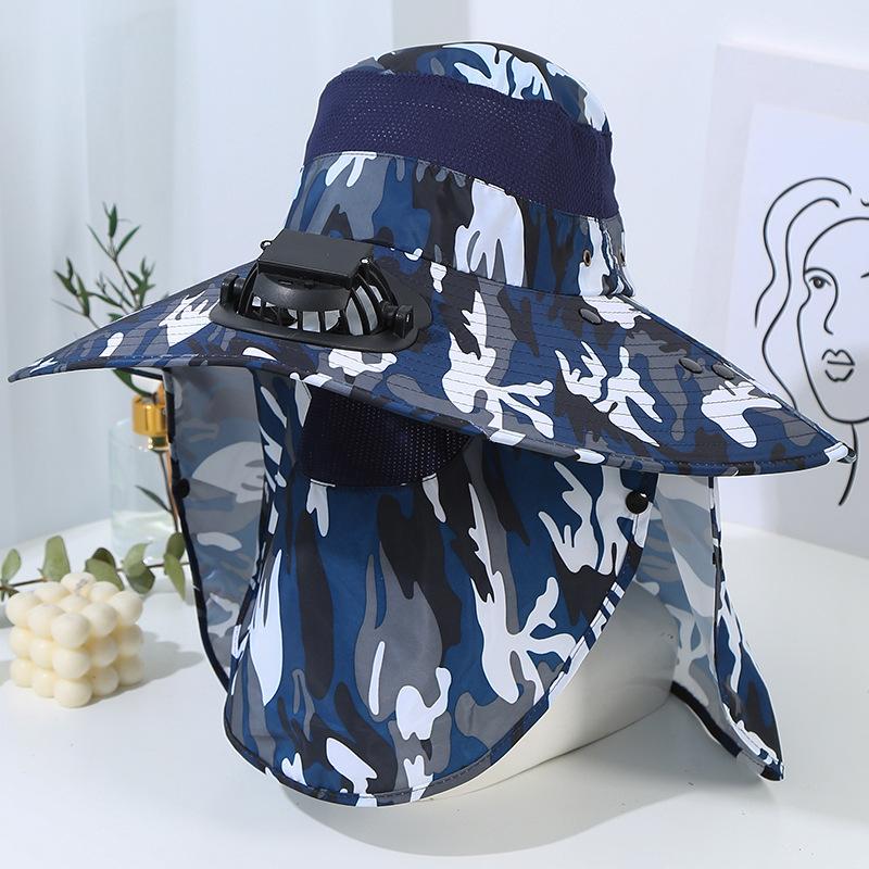 Men's Summer Wide Brim Dual Fan USB Rechargeable Fan Hat Adult Outdoor Sunshade Sun Protection Fishing Work Hat